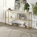 Hudson & Canal 55 in. Wide Fionn Rectangular Console Table with Faux Marble Top, Gold AT1539